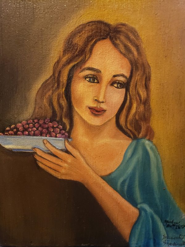 oil on canvas girl with grapes